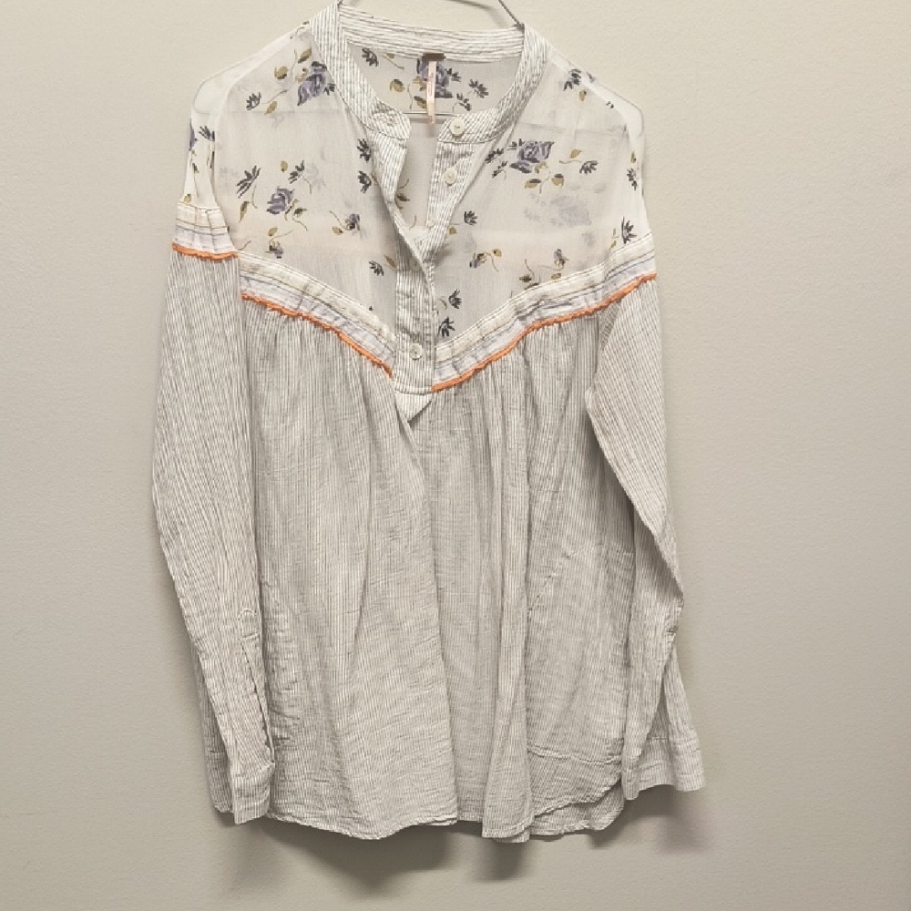 Free People Floral Embroidered Blouse - White and Orange